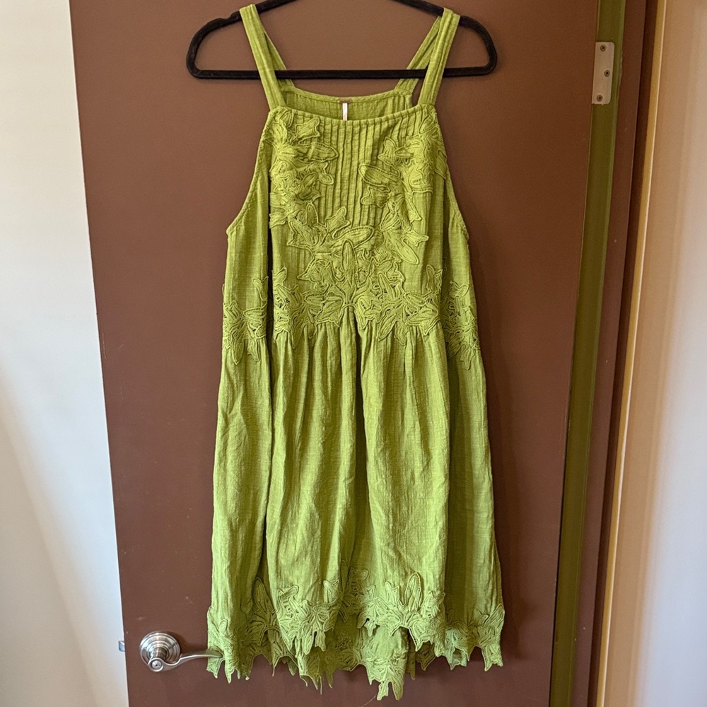 Free People 100% Cotton Green Lace Embellished Dress